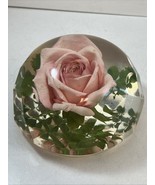 Lucite Encased Pink Rose Paperweight Decorative Collectible - $27.67