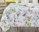 Printed Fabric Tablecloth,60&quot;x104&quot;Oblong,BIRDS &amp; SPRING FLOWERS,JUNIE BL... - $29.69