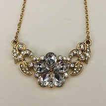Monet Clear Rhinestone Flower Necklace Gold Tone 15-17&quot; adjustable length - £12.06 GBP