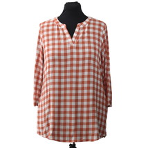 Christopher &amp; Banks Tunic Blouse Womens M Hi Lo Hem Gingham Check Orange - £23.91 GBP