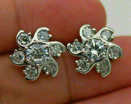 1.50Ct Simulated Diamond Cluster Flower Stud Earrings 14k White Gold Plated - £64.59 GBP