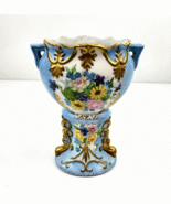 Vintage Art Nouveau Floral Vase Porcelain Gilded Gold Blue &amp; White Victo... - £39.33 GBP