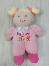 Baby Starters Plush Pink My First Doll Blonde pigtails bows Rattle flowers - $6.92