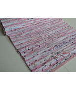 Rag Rug Runner 100% Cotton Chindi Handmade Eco Indian Natural Pink 60x 2... - £78.27 GBP