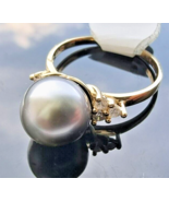 14K YELLOW GOLD SOUTH SEA CHARCOAL GREY 9.5 MM. PEARL DIAMOND RING SIZE ... - £392.77 GBP