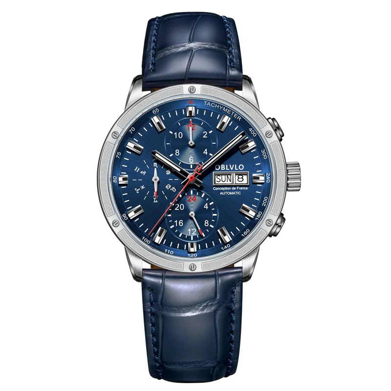 Brand Men Dress Automatic Watch Mechanical Leather Strap Sapphire Year M... - £202.42 GBP