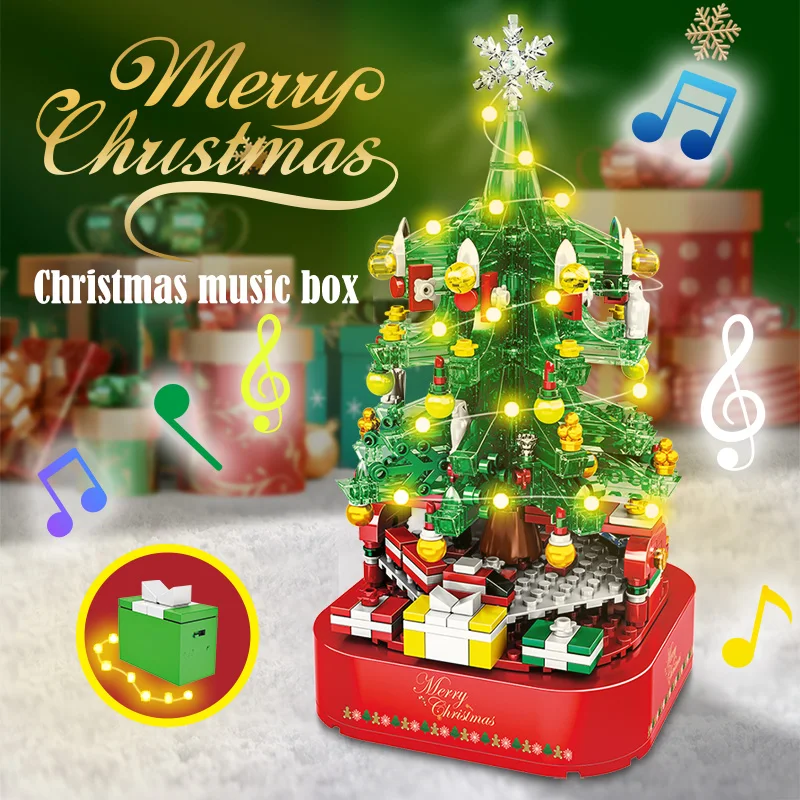 Game Fun Play Toys City Christmas Tree Rotating Music Box Building Blocks Friend - £53.39 GBP