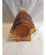 VTG MCM Lucite Acrylic Coaster Set 8 Brown Tortoise Shell Cellulose Rope... - $40.58
