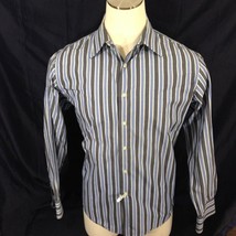 Dockers Mens Button Up Long Sleeve Blue/Brown Striped Shirt  Sz Large 16.5x34 - £7.78 GBP