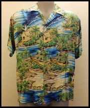 Ocean Current RAYON Hawaiian Shirt Ocean and Village Print - £15.69 GBP