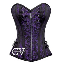 Purple Black Brocade Zipper Overbust Corset Christma Costume Steampunk B... - $79.99+