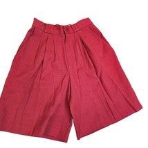 90s Womens XS Red Pleated Shorts Highwaist Textured Woven Inseam 8 Bagg Leg - $33.77