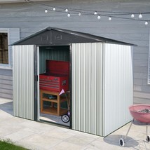 8x4 Metal Storage Shed w/Sliding Door - White/Black - £262.65 GBP