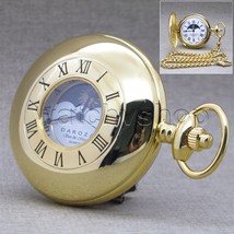 Gold Color Pocket Watch 47 MM Half Hunter Watch Sun &amp; Moon Disc for Men ... - £29.62 GBP