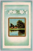 Vintage countryside cottage pond embossed floral detail Postcard - £3.94 GBP