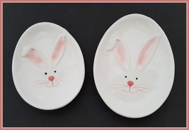 NEW Set of 2 Adorable Easter Bunny Face Oval plates 7&quot; x 5.5&quot; and 8.5&quot; x... - £23.17 GBP