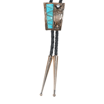 Vintage Gold over Sterling turquoise and CZ bolo tie - $143.55