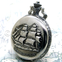 Pocket Watch Silver Color 47 MM for Men Ship Design with Fob Pocket Chain P211 - £15.57 GBP