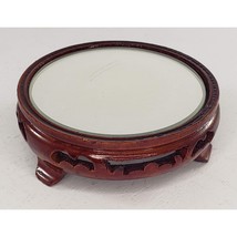 Vintage Chinese Round Carved Wood Mirror Tea Lamp Display Stand Base - £19.97 GBP