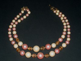 Necklace Pink Beaded Costume Jewelry Vintage 1950&#39;s 1960&#39;s Double Strand - £19.90 GBP