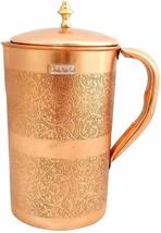 Prisha India Craft Copper Jug 1500 ML with 2 Glass 300 ML, Embossed Design (Brow - £37.30 GBP