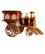 Smithsonian Enamel Crystal Train Engine Brooch Pin Gold Red - £25.57 GBP
