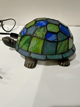 Vintage Tiffany Style Stained Glass Mosaic Turtle Table Desk Lamp Blue Green - £44.23 GBP