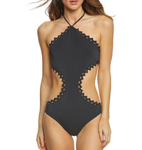  NEW Vince Camuto Sea Scallops High Neck Monokini Swimsuit size 10 Black - $44.54