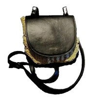 A New Day Crossbody Bag  Woven Foldover Flap Natural Black Adjustable Strap - $18.58