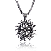 Mens Silver Slavic Kolovrat Sun Wheel Pendant Necklace Norse Viking Jewelry 24&quot; - £9.02 GBP