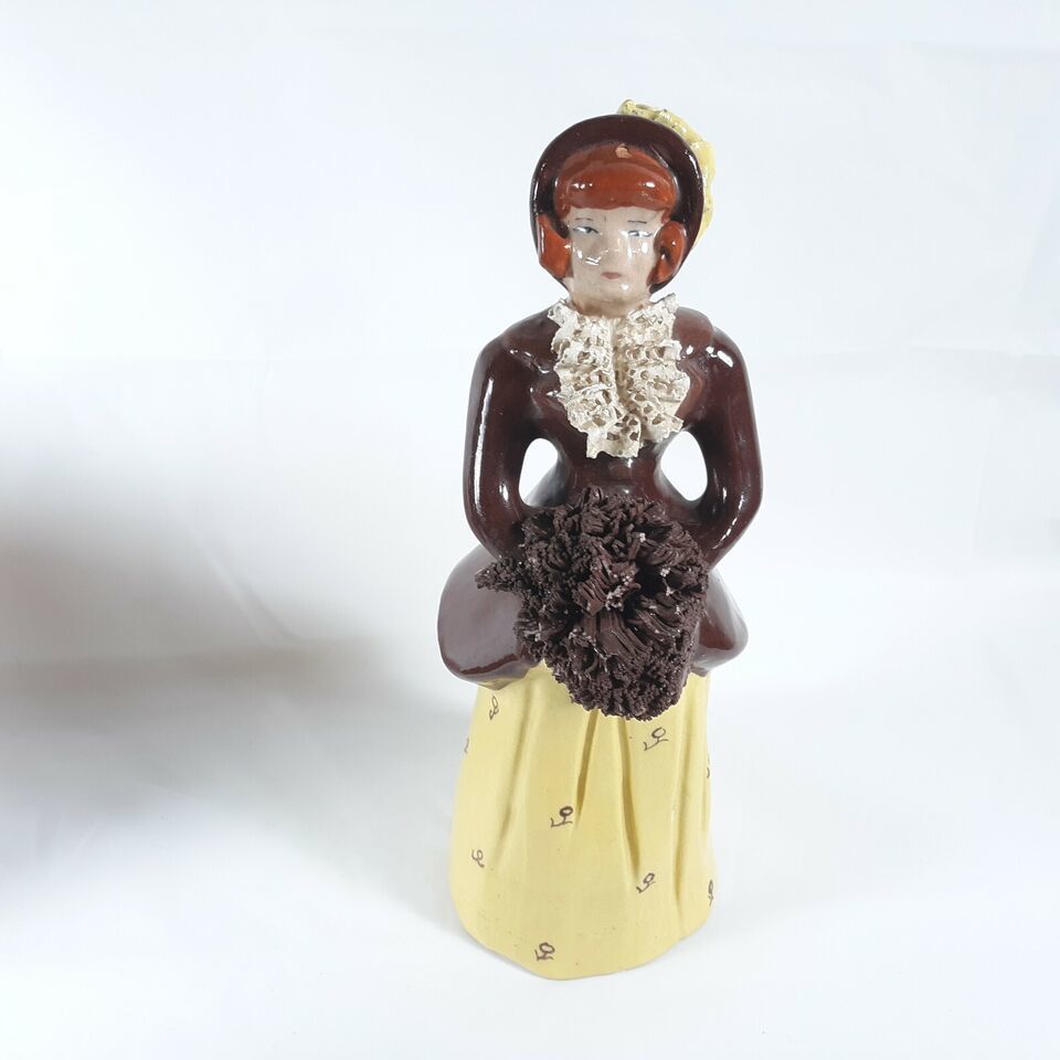 Primary image for Woman Figurine Spaghetti Flowers Ceramic Vintage