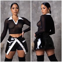 Black &amp; White Mesh Top &amp; Mini Skirt Set - $55.00