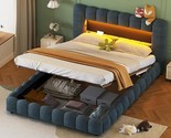 Queen Size Upholstered Platform Bed With Led Headboard And Usb,Navy - $555.99