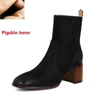 Square Heel 6.5 cm Winter Boots Retro Style Leather Shoes WomanSquare To... - £128.63 GBP