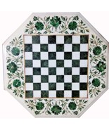18&quot; Marble Chess Game Table Top malachite Inlay Semi Precious Stone Work - $777.15