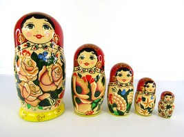 Matryoshka Nesting Dolls 7&quot; 5 Pc., Traditional Flowers Hand Made Set Russian 360 - £62.74 GBP