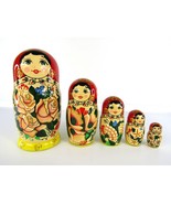 Matryoshka Nesting Dolls 7&quot; 5 Pc., Traditional Flowers Hand Made Set Rus... - £62.32 GBP