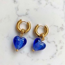 E women light pink coloured glaze heart earrings transparent blue earrings girl jewelry thumb200