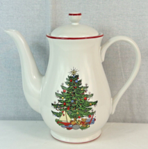 Cuthbertson American Christmas Tree Coffee Tea Pot Red Rim &amp; Lid 9&quot; - NICE !!! - £15.82 GBP