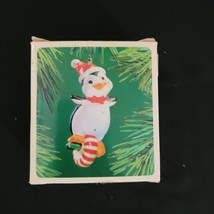 Vintage 1983 Hallmark Keepsake Ornament Peppermint Penguin Santa Hat Candy Wheel - £6.22 GBP