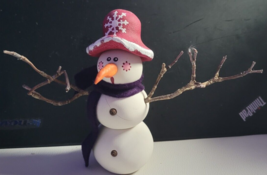 Clay Snowman Twig Arms 5.25 Inches Cute Christmas Decorative Tabletop Si... - $14.99