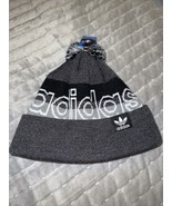 NEW Adidas Originals Men&#39;s Black/Gray Beanie w Pom Trefoil Logo Hat Stre... - £21.35 GBP