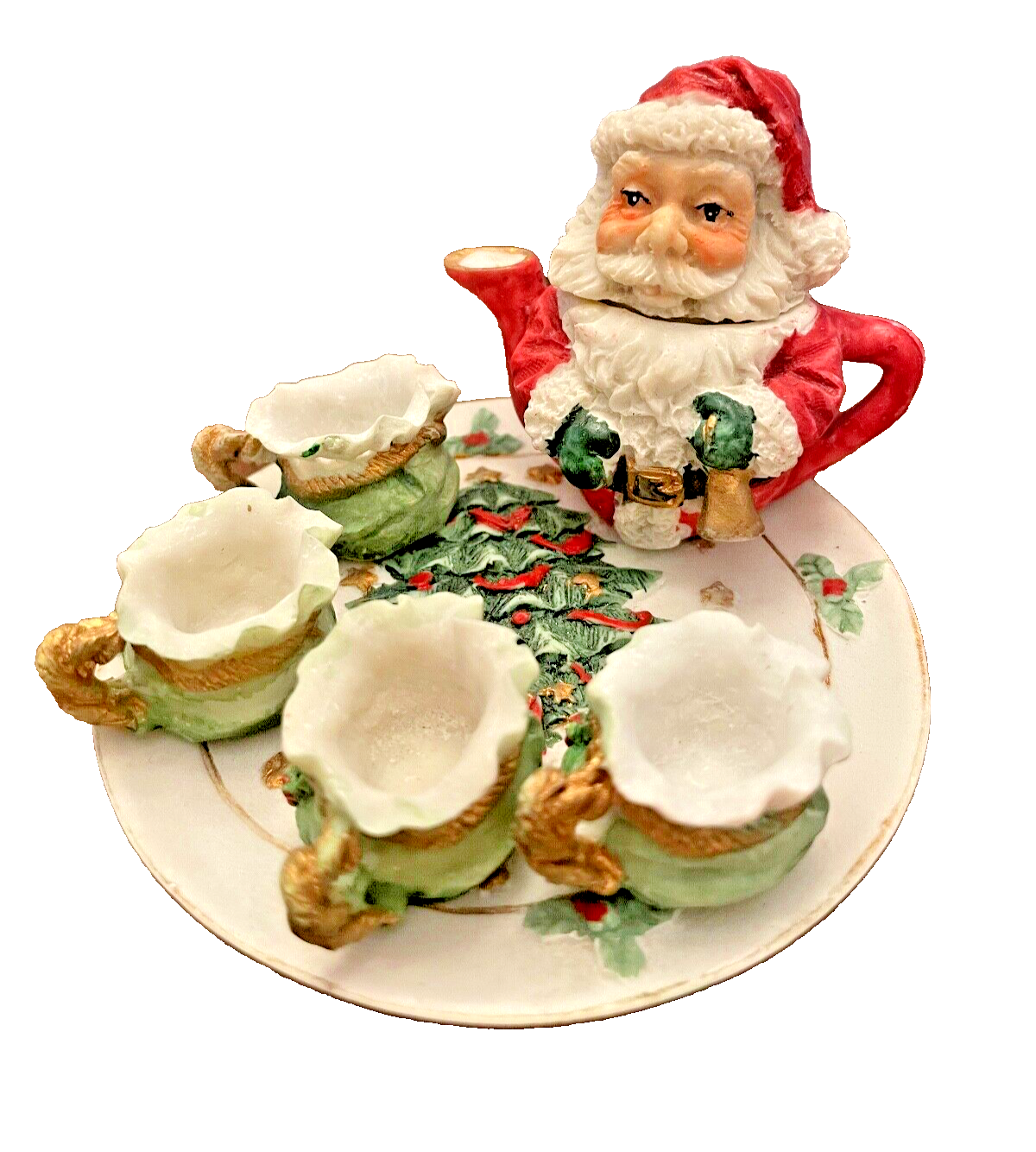Primary image for Tea Set Christmas Miniature Holiday Santa Claus 7 Pc Handpainted Polyresin Box