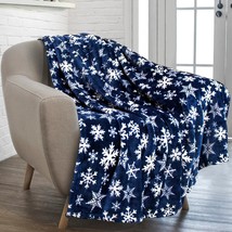 Christmas Throw Blanket | Navy Snowflake Christmas Fleece Blanket | Soft, Plush, - £32.16 GBP