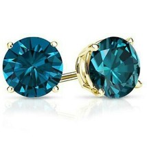 4Ct Rotondo Finto Diamante Blu 14K Placcato Oro Giallo Orecchini a Lobo Vite - £72.01 GBP