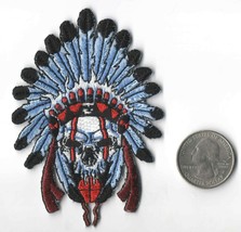 War Cry Chief Skull &amp; Headdress Iron On Sew On Embroidered Patch 2 1/2&quot;x 3 1/2&quot; - £3.82 GBP