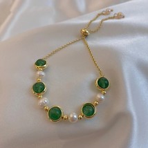 2022 Korean Baroque Freshwater  Bracelet Fashion Natural Green Agate Bead Bracel - £14.89 GBP