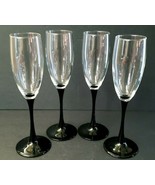 Black Stem Benson &amp; Hedges Glass Wine Flute Glasses 9.5&quot; W/Napkins 5.25&quot;... - $25.86 CAD