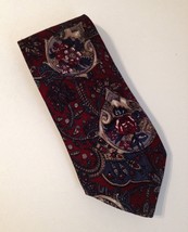Trissardi Neck Tie Floral Rose Paisley Burgundy Red Gray Blue Flowers Me... - £18.98 GBP