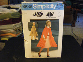 Simplicity 6839 Misses Unlined Cape in 2 Lengths w/Optional Hood - One Size - $13.03